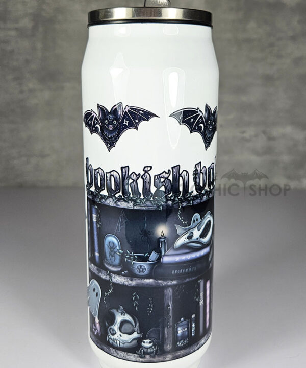 bookish babe witchy curios ghosts & bats bookshelves gothic can style 425ml tumbler