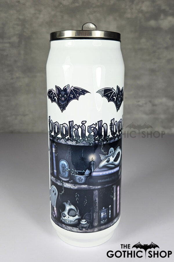 bookish babe witchy curios ghosts & bats bookshelves gothic can style 425ml tumbler