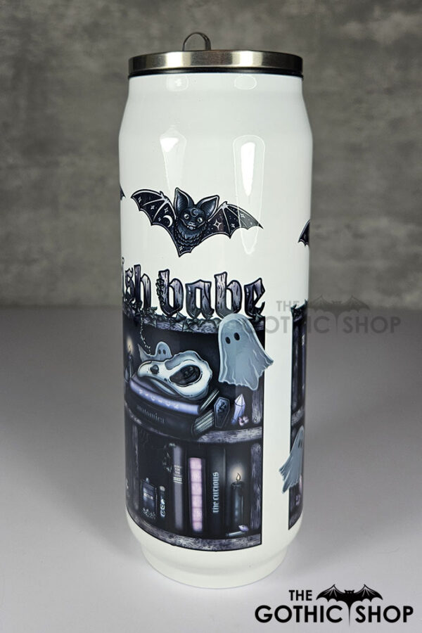 bookish babe witchy curios ghosts & bats bookshelves gothic can style 425ml tumbler