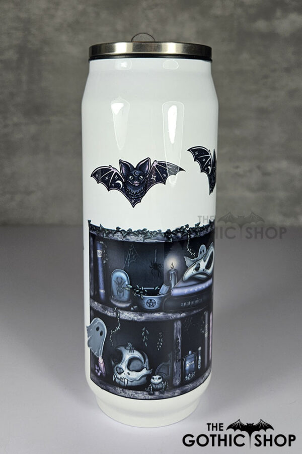 bookish babe witchy curios ghosts & bats bookshelves gothic can style 425ml tumbler