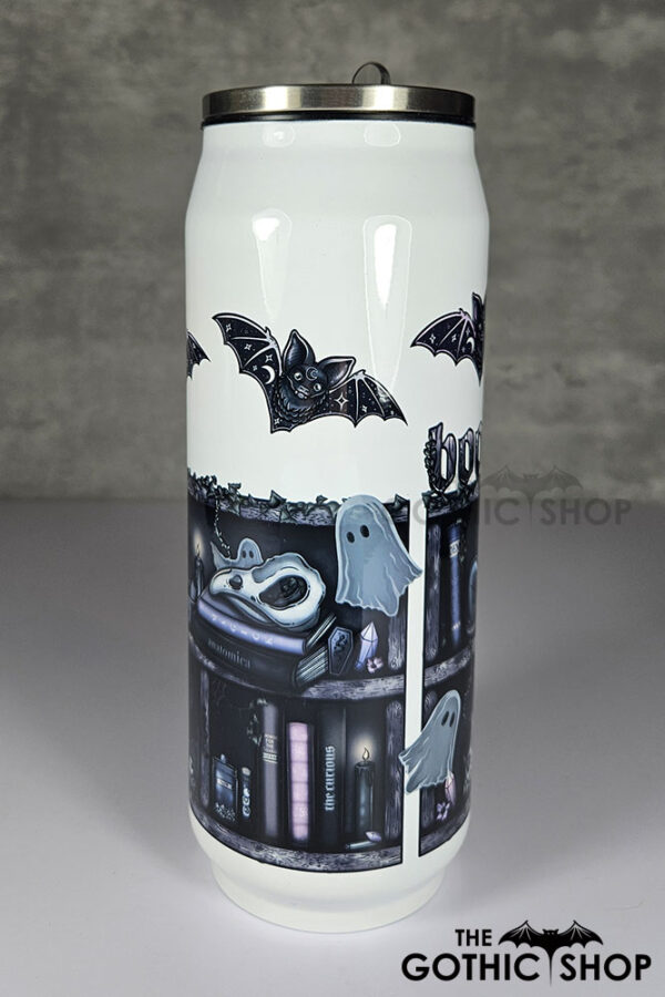 bookish babe witchy curios ghosts & bats bookshelves gothic can style 425ml tumbler
