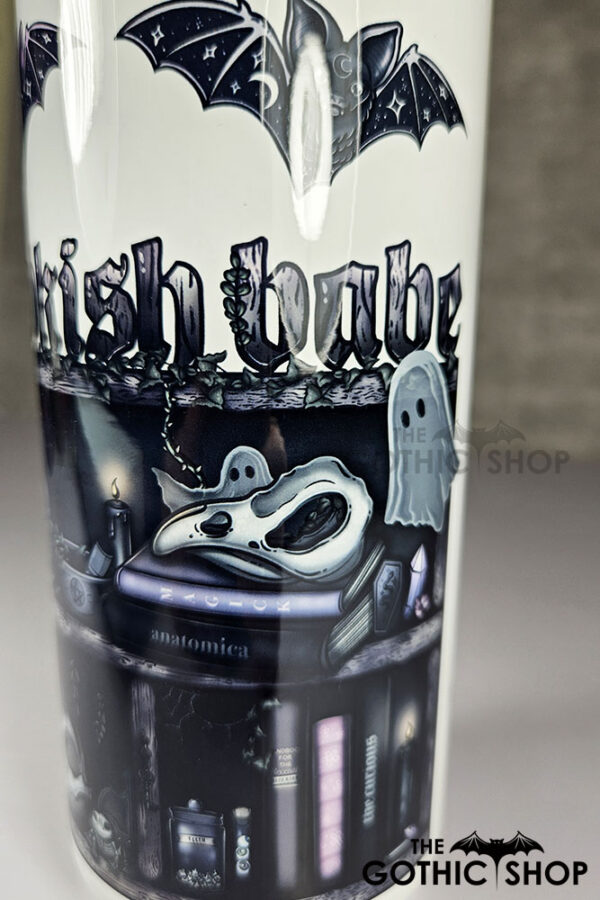 bookish babe witchy curios ghosts & bats bookshelves gothic can style 425ml tumbler
