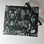 bookish babe grey tabby cat coffin bookshelves luxury screen, lens and glasses cloth second