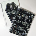 witchy curios & grey cat coffin bookshelf a5 notebook journal