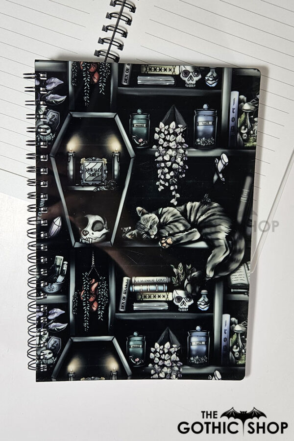 witchy curios & grey cats coffin bookshelves a5 notebook journal