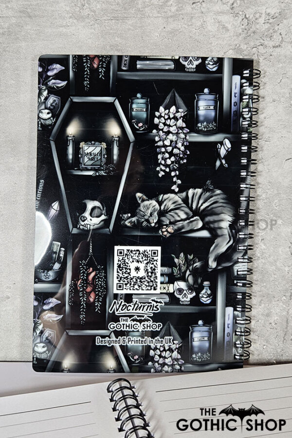 witchy curios & grey cats coffin bookshelves a5 notebook journal
