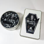 witchy curios & grey cats coffin bookshelves keepsake round tin