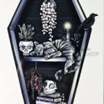 witchy curios & grey cat coffin bookshelf rectangular tin