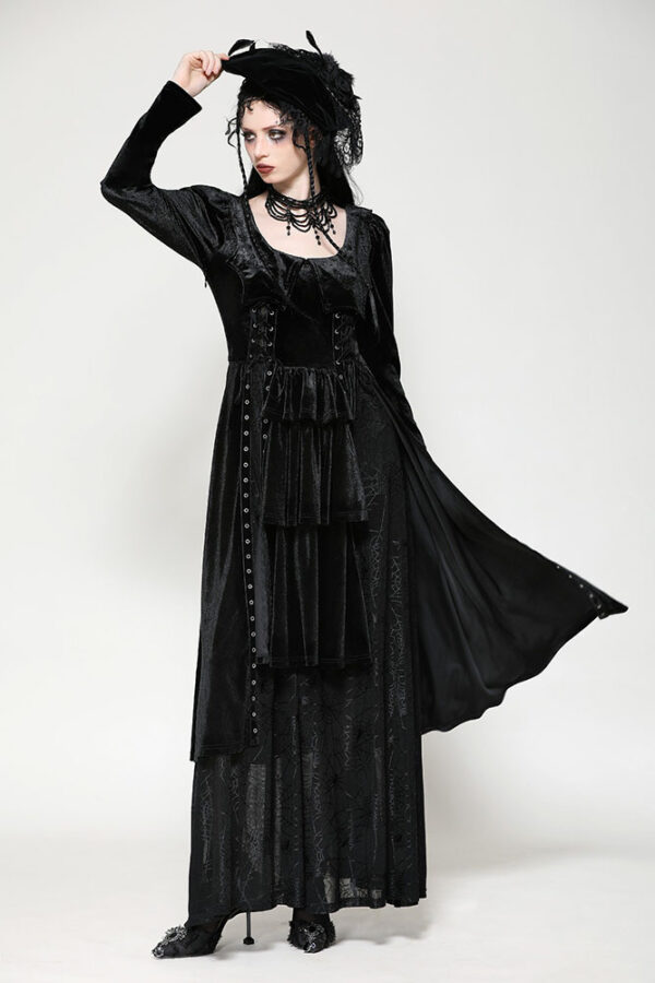 dw1057 long black gothic dress with bat wing collar by dark in love