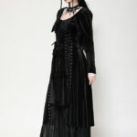 dw1057 long black gothic dress with bat wing collar by dark in love