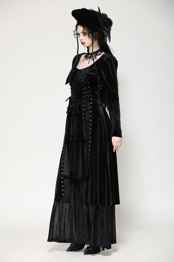 dw1057 long black gothic dress with bat wing collar by dark in love