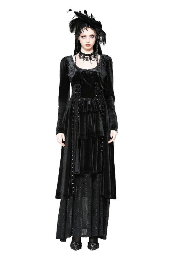 dw1057 long black gothic dress with bat wing collar by dark in love