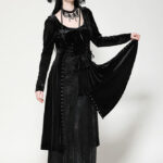 dw1057 long black gothic dress with bat wing collar by dark in love