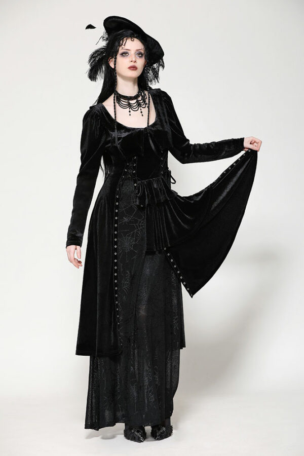 dw1057 long black gothic dress with bat wing collar by dark in love
