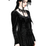 dw1057 long black gothic dress with bat wing collar by dark in love