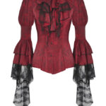 iw119 gothic red inferno distressed frilly longsleeve gothic blouse by dark in love