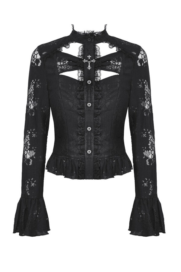 iw120 black lace longsleeve gothic blouse with cross by dark in love