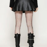 kw375 punk sassy girl black faux leather pleated mini skirt by dark in love