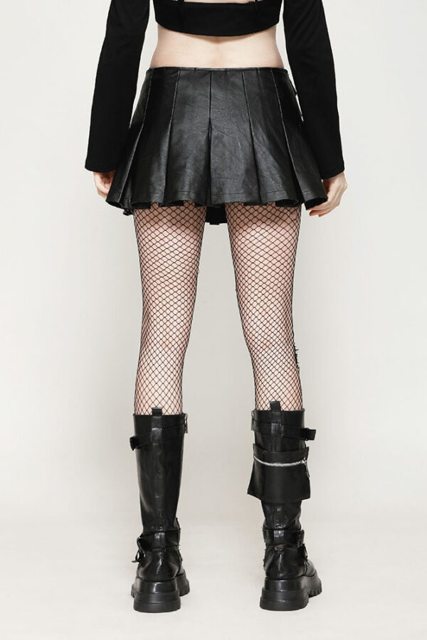 kw375 punk sassy girl black faux leather pleated mini skirt by dark in love