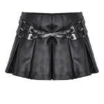 kw375 punk sassy girl black faux leather pleated mini skirt by dark in love