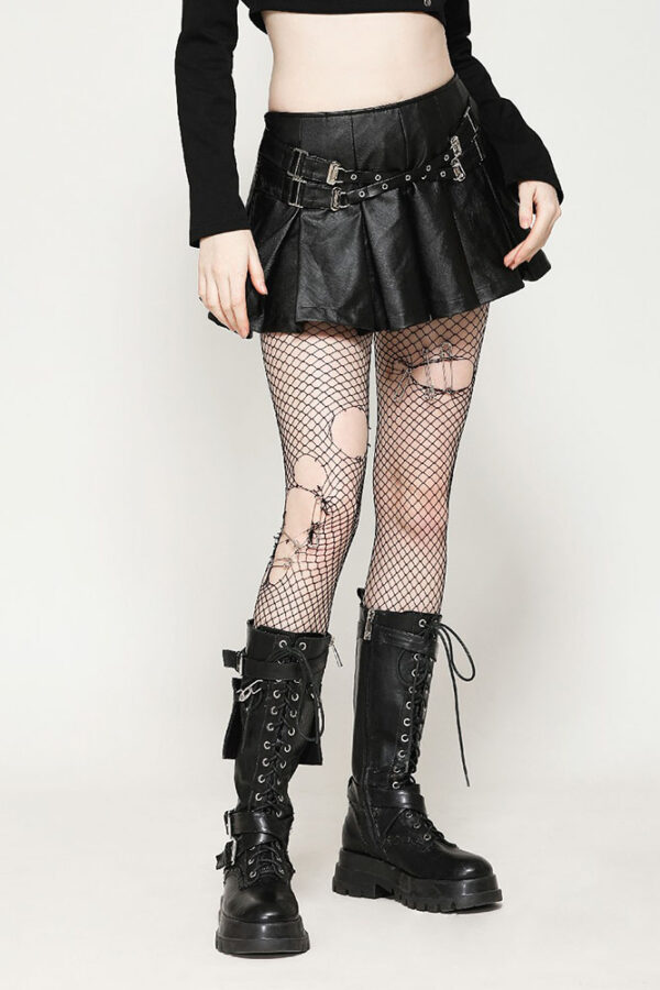 kw375 punk sassy girl black faux leather pleated mini skirt by dark in love