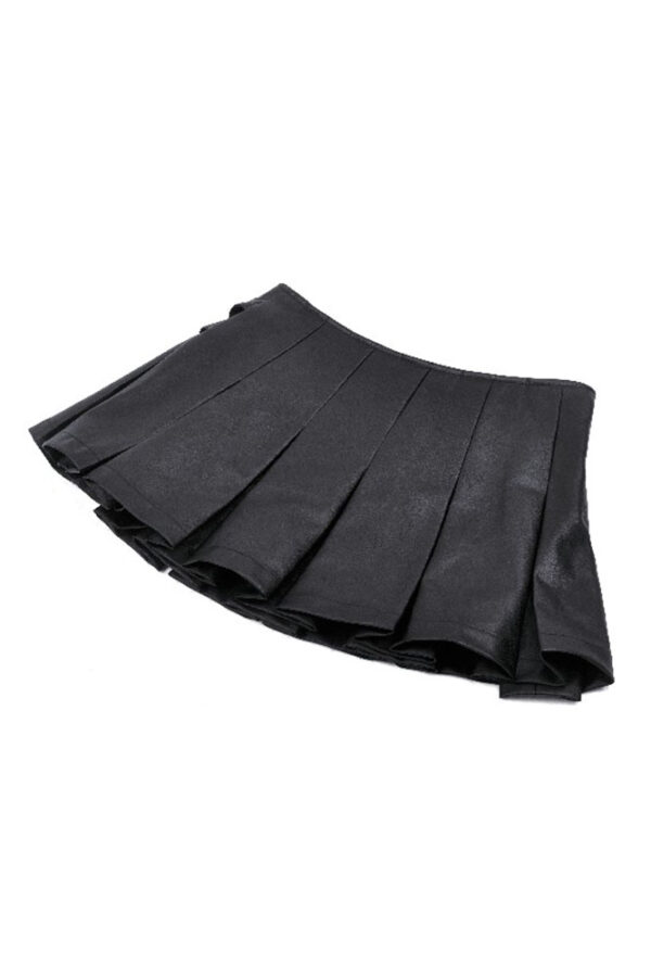 kw375 punk sassy girl black faux leather pleated mini skirt by dark in love
