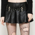 kw375 punk sassy girl black faux leather pleated mini skirt by dark in love