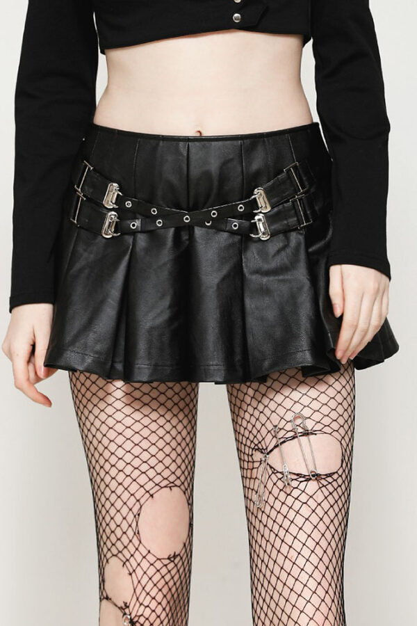 kw375 punk sassy girl black faux leather pleated mini skirt by dark in love