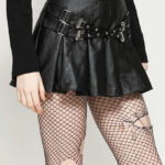 kw375 punk sassy girl black faux leather pleated mini skirt by dark in love