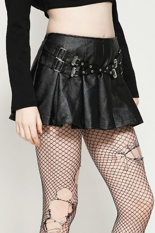kw375 punk sassy girl black faux leather pleated mini skirt by dark in love