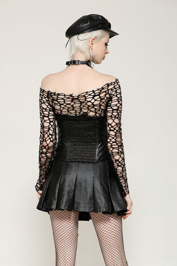 kw375 punk sassy girl black faux leather pleated mini skirt by dark in love