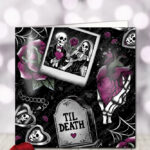 til death skeleton couple & tombstone gothic birthday or valentine's greetings card