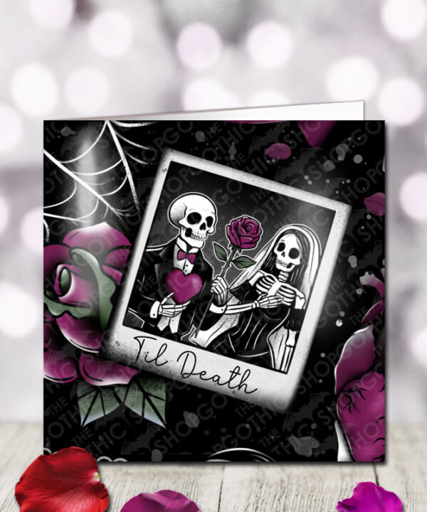 til death skeleton couple gothic birthday or valentine's greetings card