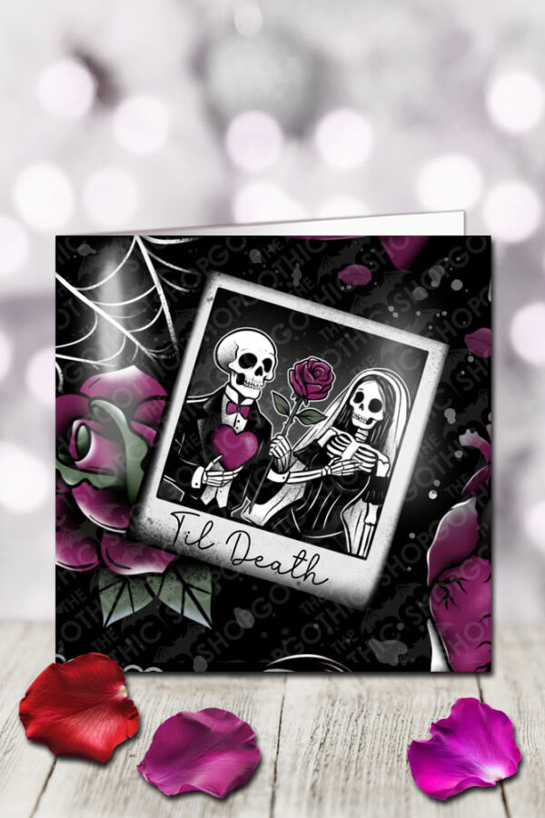 til death skeleton couple gothic birthday or valentine's greetings card