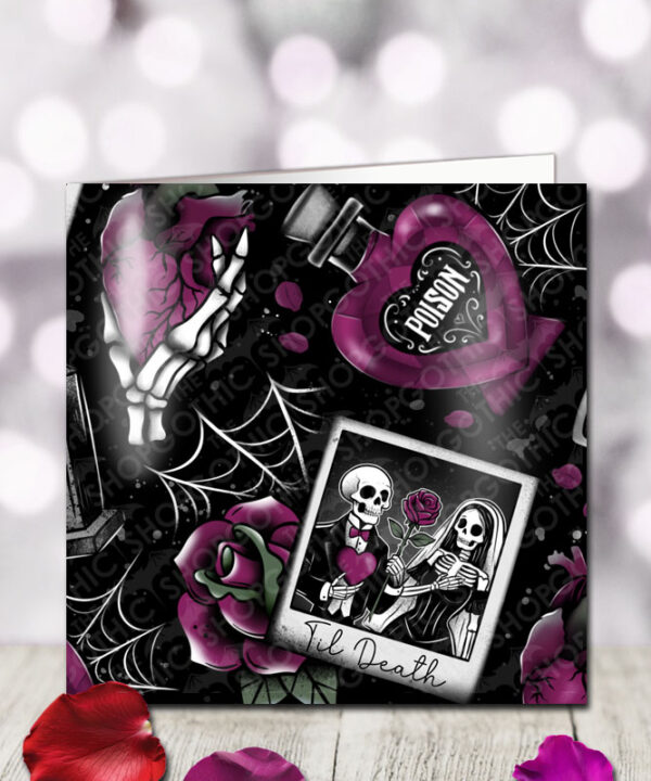til death skeleton couple & poison gothic birthday or valentine's greetings card