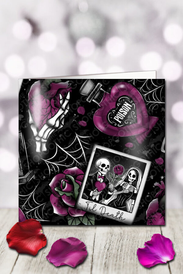 til death skeleton couple & poison gothic birthday or valentine's greetings card