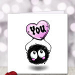 soot sprite heart love you gothic birthday or valentine's greetings card