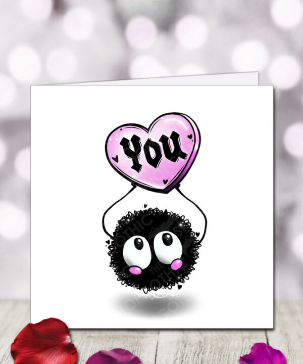 soot sprite heart love you gothic birthday or valentine's greetings card