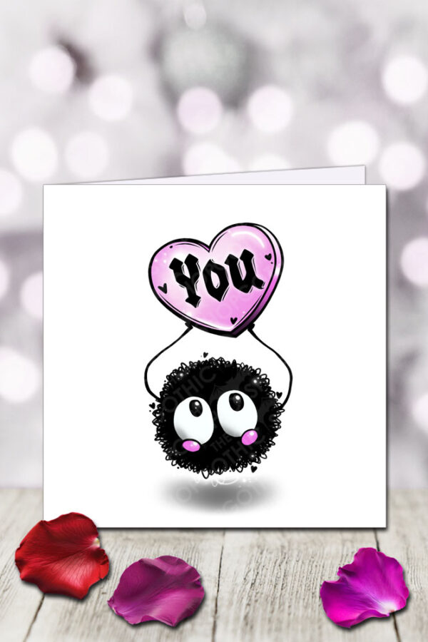 soot sprite heart love you gothic birthday or valentine's greetings card