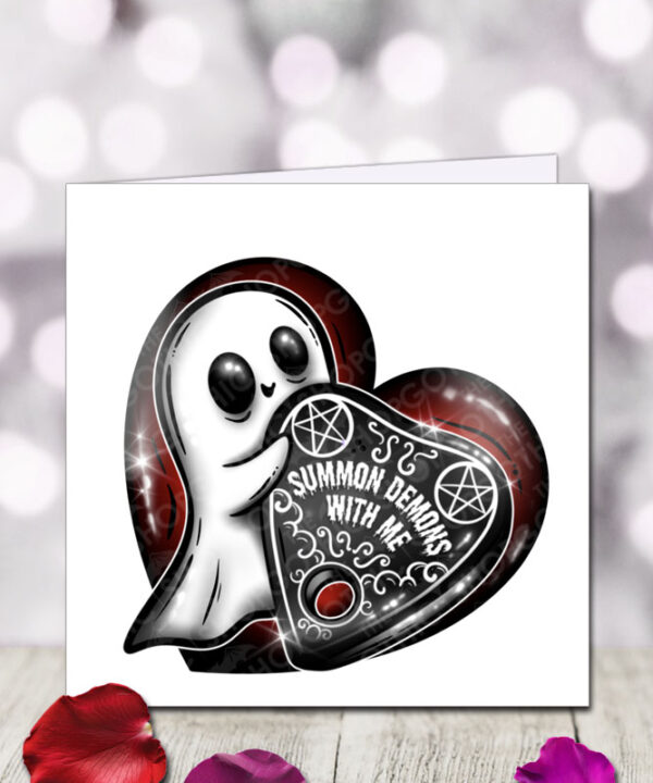 summon demons with me ghostie in heart gothic birthday or valentine's greetings card