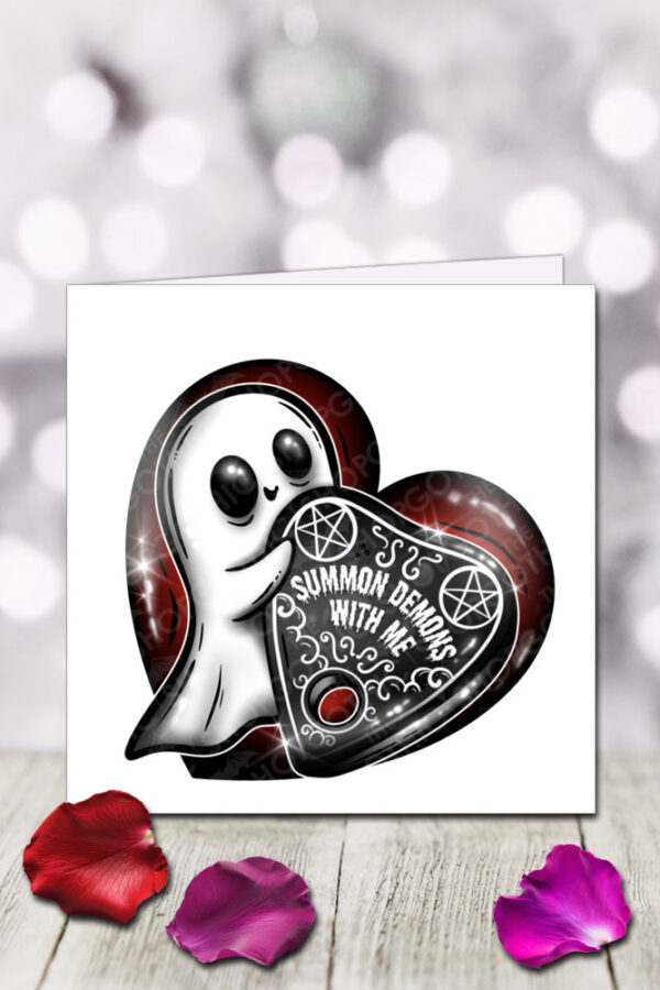 summon demons with me ghostie in heart gothic birthday or valentine's greetings card