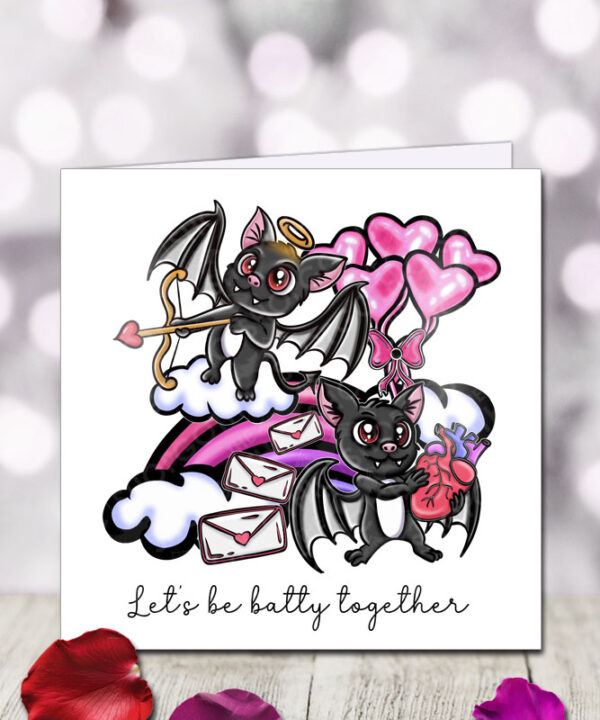 let's be batty together bat couple gothic birthday or valentine's greetings card
