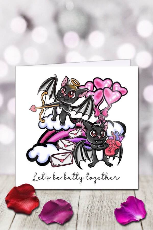 let's be batty together bat couple gothic birthday or valentine's greetings card