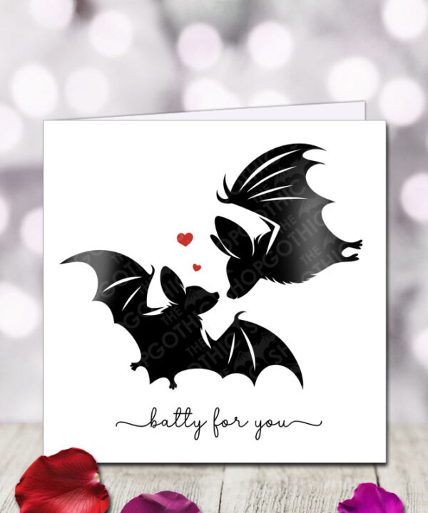 batty for you bat silhouettes & hearts gothic birthday or valentine's greetings card