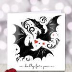 batty for you bat silhouettes swirls & hearts gothic birthday or valentine's greetings card