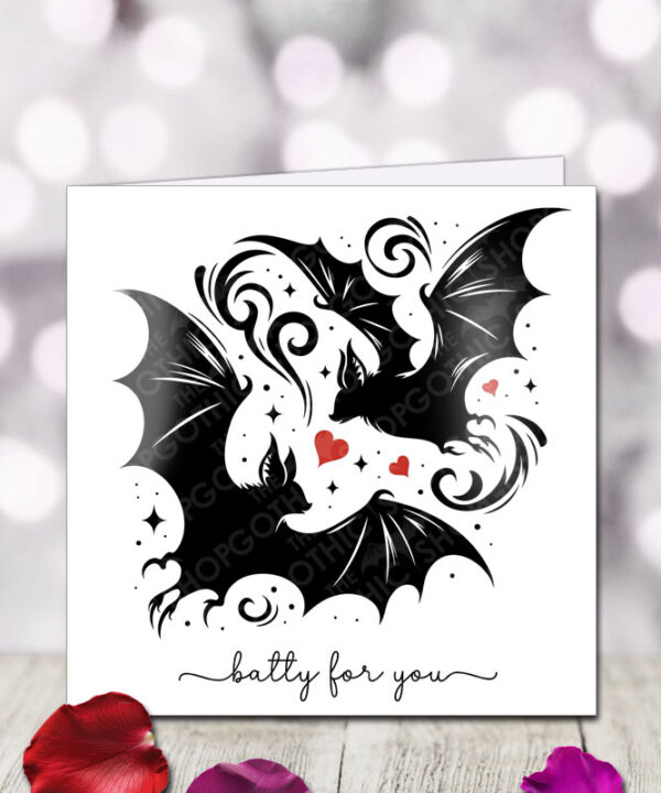 batty for you bat silhouettes swirls & hearts gothic birthday or valentine's greetings card