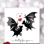 batty for you flying bat silhouettes & hearts gothic birthday or valentine's greetings card