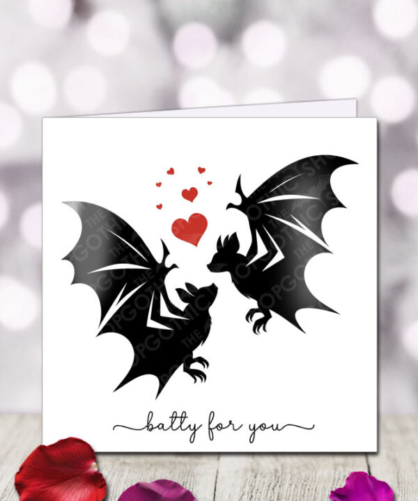 batty for you flying bat silhouettes & hearts gothic birthday or valentine's greetings card