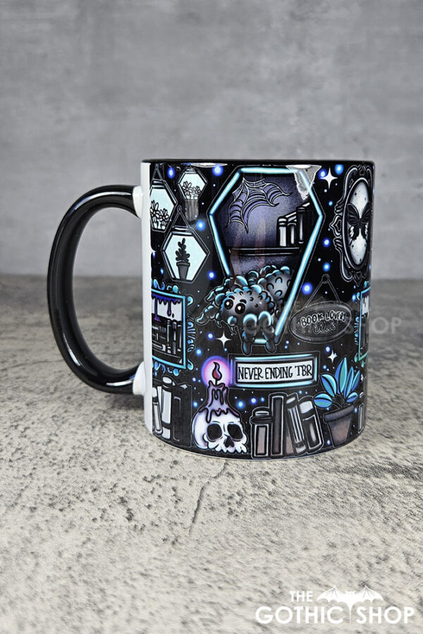 bookish nook spider bookshelves gothic mug gift