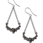 the attic bat dropper earrings by alchemy gothic